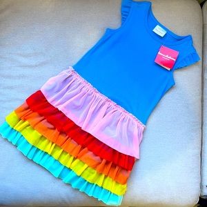 Sleeveless rainbow tulle tiered dress